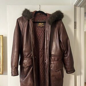 Wilson Dark Brown Leather Coat with Fur Hood